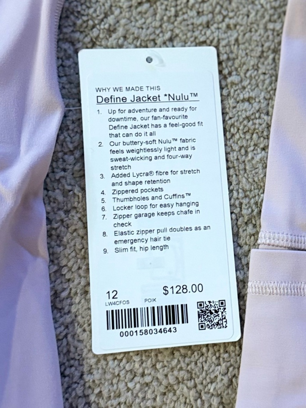 Lululemon Define Jacket Coat Nulu Porcelain Pink POIK Size 12 NWT - Picture 10 of 14